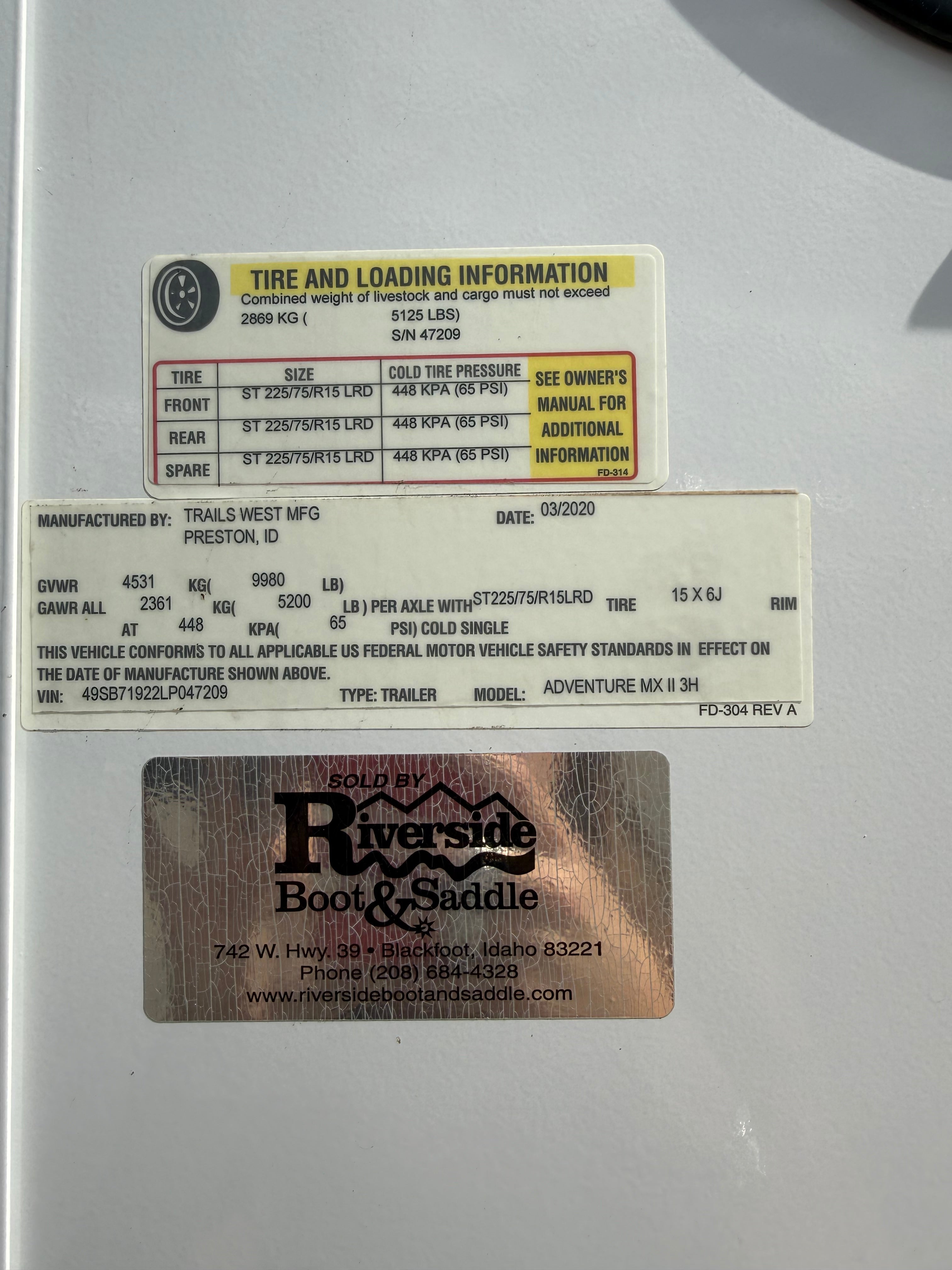 2020 Trails West 3 Horse BP #47209