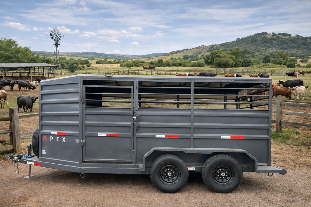 2021 ex-bison 20' x 10' livestock trailer displayed at Frontier Trailers & Roping Supply.