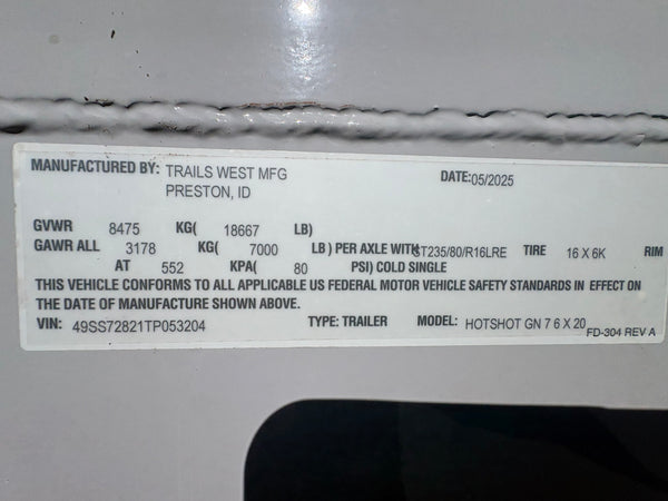 2025 Trails West Hot Shot Stock Trailer