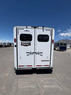Logan Coach Bullseye XL 4 horse trailer rear double doors with windows and latch hardware.