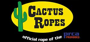 Cactus Ropes, the official rope of the PRCA, displayed with Frontier Trailers & Roping Supply branding.