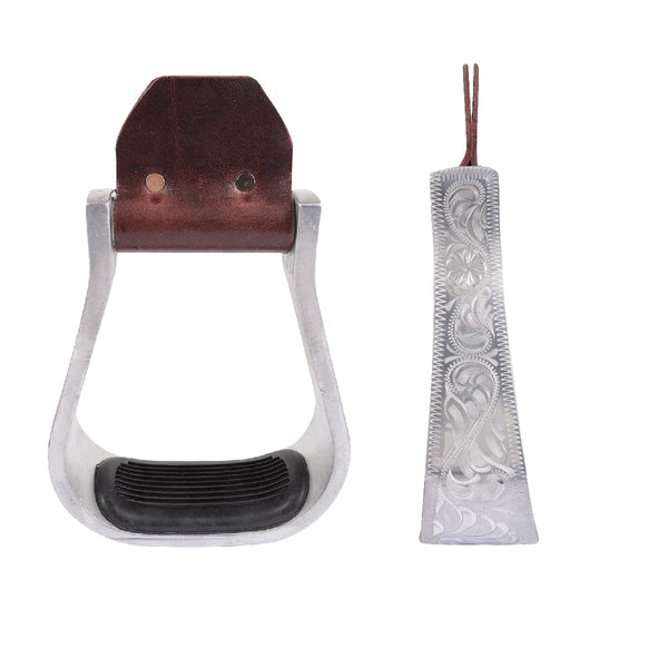 Aluminum Engraved Bell Stirrup /w Rubber Tread 2"